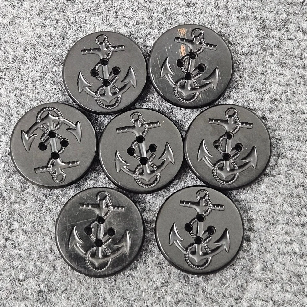 Vintage US Navy Anchor Buttons 1 Inch Black Metal Peacoat Style 8 Lot Wool Coat